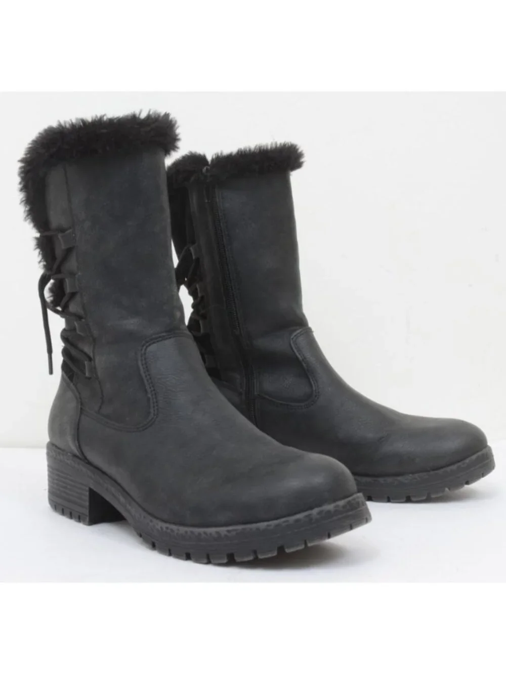 Andiamo Anadine Women's 8 Back Corset Lace Faux Fur Mid-Calf Winter Boots Furry